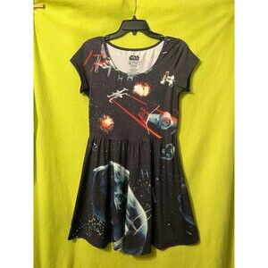 Star Wars Star Fighters Skater Dress Cap Sleeve Black M Mighty Fine Rare